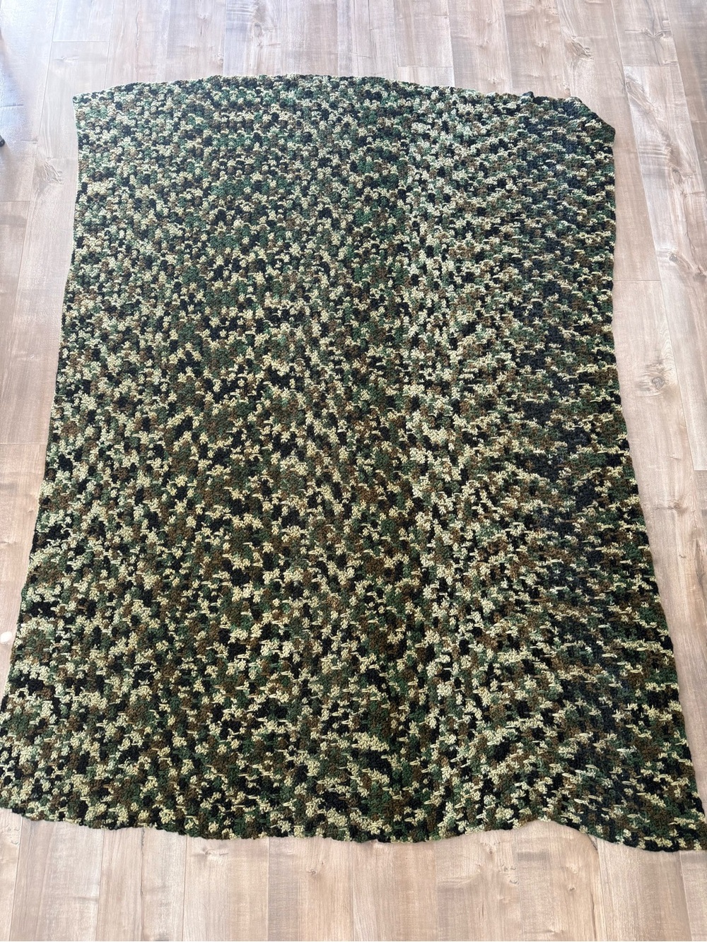 Crochet Blanket Large Camo 74 in x 57 in Green Black Afghan Military Handmade